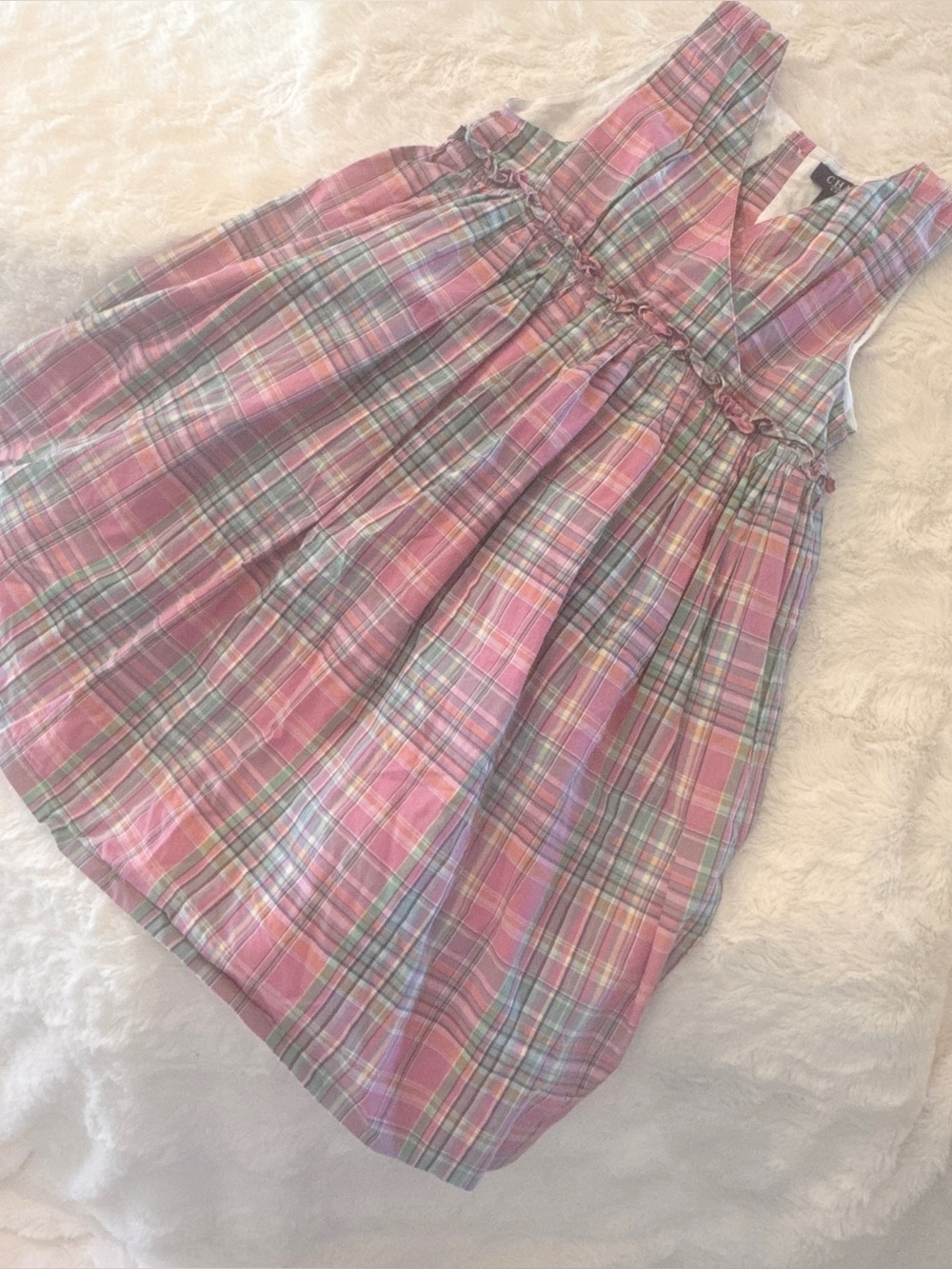 Girl’s Chaps Pink Plaid Sleeveless Lined Dress Sz 6 EUC C